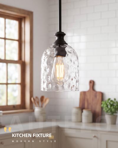 2 Pack Black Hammered Glass Pendant Lights Kitchen Island