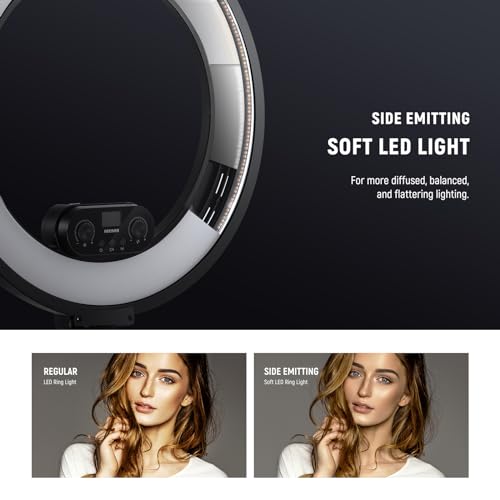 18 Inch Edge Lit Ring Light with Tripod Stand Phone Holder Compatible with iPhone for Video Recording Selfie Makeup Studio Streaming