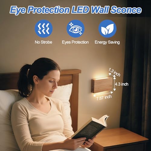 Natural Wood LED Wall Sconce Wood Wall Sconce Indoor Wall Lights Hardwired 2 Pack Up and Down Wall Mount Light 3000K