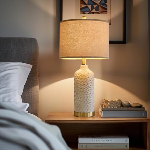 24.25" Table Lamps Set of 2 Modern White Ceramic Lamps Living Room Bedroom (2 Count)