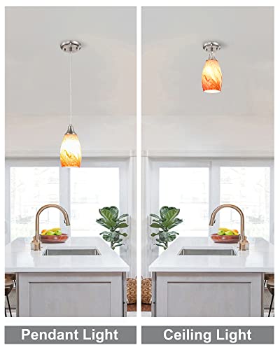 Art Glass Mini Pendant Lights Kitchen Island Marble Glass Pendant Light Shade with Brushed Nickel Finish Ceiling Hanging Lights for Kitchen Over Sink