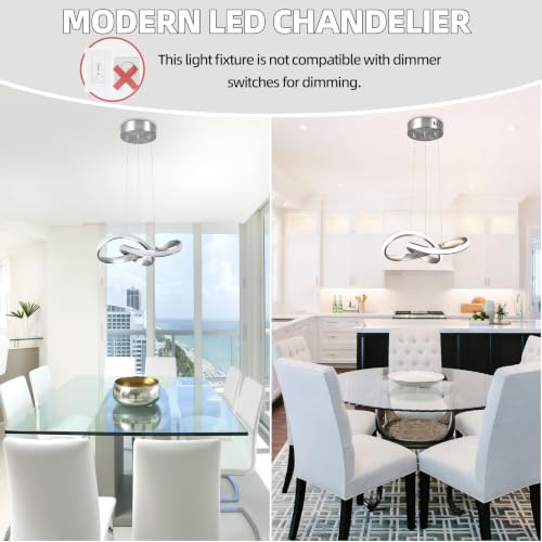 LED Chandelier Modern Pendant Light Fixture 2 Pack Simple Irregular Streamline Ring Light Nickel with 4500K and 59" Height Adjustable Hanging Lamp for Kitchen Island Hallway Foyer Corridor