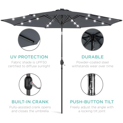 10ft Solar Polyester LED Lighted Patio Umbrella w