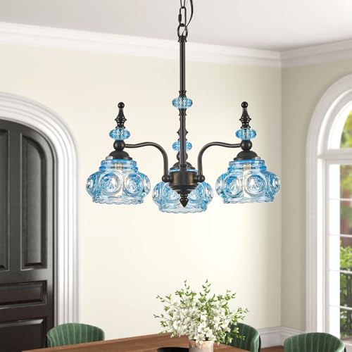 Blue 3 Light Pendant Light Fixtures Black Lights Victorian Vintage Celing Pendant Fixtures for Kitchen Island Bedroom Restrant