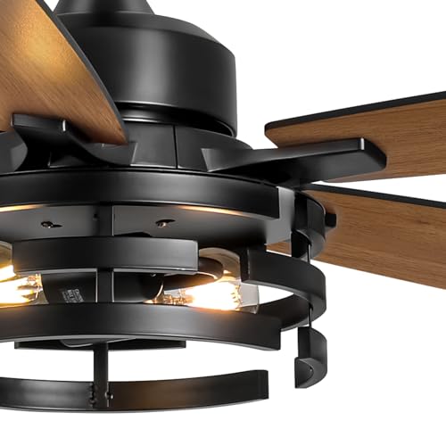 52 Inch Ceiling Fan with Light and Remote Control (Black)