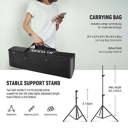 Upgraded 660 PRO II RGB LED Video Light w App Control Tripod Stand (2 Count)