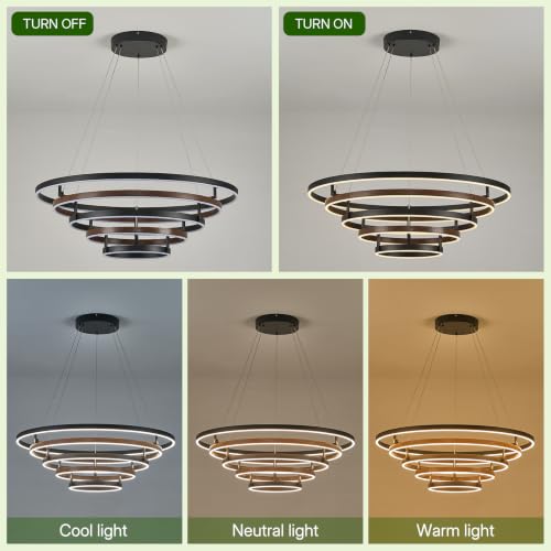5 Rings LED Chandelier Black Dimmable Circular Pendant Light for Dining Room