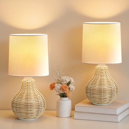 Rattan Table Lamp Boho Lamps Set of 2 (2 Count)