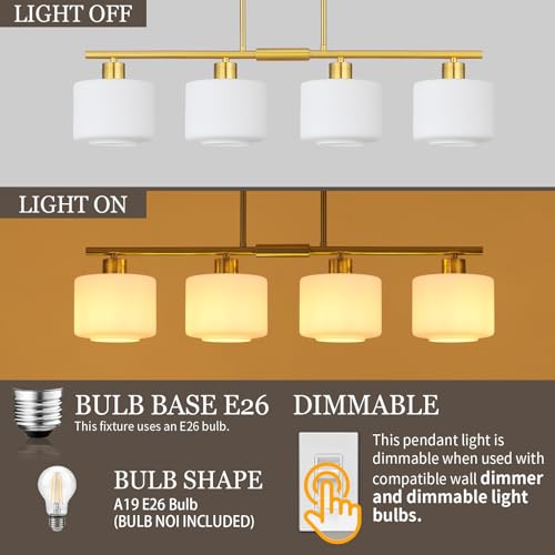 4 Light Brushed Gold Kitchen Island Lighting