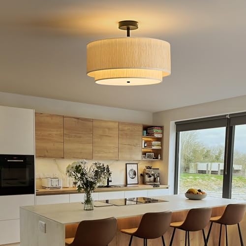 16" Black Semi Flush Mount Ceiling Light (Black)