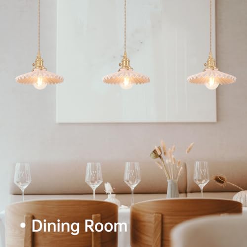 Pendant Light with Pink Pleated Ceramic Lmapshade