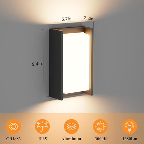 2 Pack Modern Outdoor Wall Light 24W 3000K Exterior Porch Light IP65 Waterproof Aluminum Exterior Lighting for Patio (2 Count)