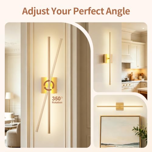 28.3 Inch Wall Sconces Battery Operated for Living Room Gold (2 Count)