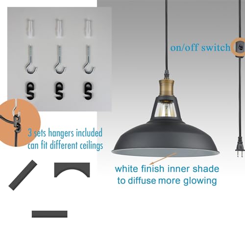 Black Plug in Pendant Light Metal Barn Lights with On