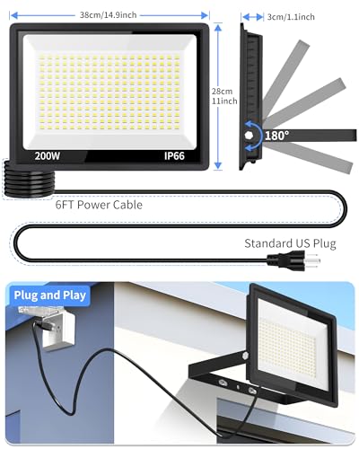 24000LM 200W LED Flood Light Outdoor Plug in (2 Count)