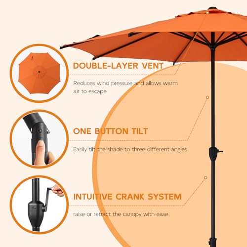 9FT Lyon Outdoor Patio Umbrella Outdoor Table Umbrella with Crank Market Umbrella 8 Sturdy Ribs UV Protection Waterproof and Push Button Tilt for Garden Deck Backyard Pool