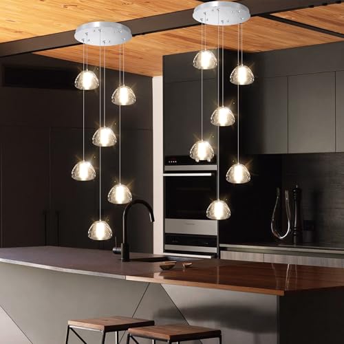 6 Lights Pendant Lighting for Entrance Modern Crystal Chandeliers LED Crystal Hanging Lights for Dining Room Bedroom Foyer Staircase Living Room 3000K