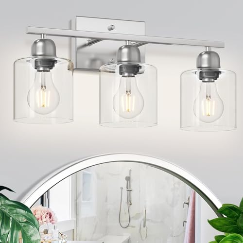 Modern Brushed Nickel 3 Light Bathroom Light Fixtures