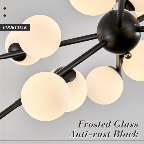 Large Black Sputnik Ceiling Light Fixture 39in 12 Light Frost Glass