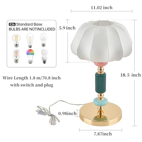 Modern White Fabric Table Lamp Plug in Metal Base Desk Light with Plug Cord Switch for Bedroom Bedside Living Room