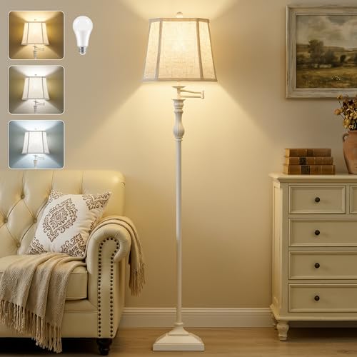 62" Floor Lamps for Living Room with 350°Adjustable Swing Arm (Cream)