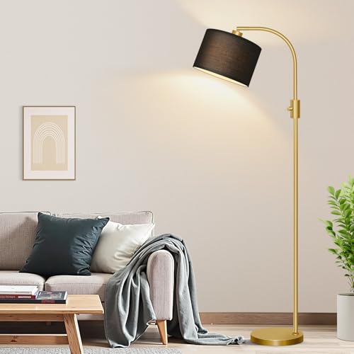 Upgraded Modern Arc Dimmable Tall Standing Floor Lamp with Black Shade