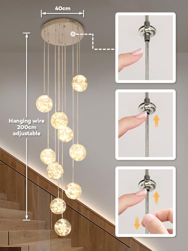 10 Light LED Staircase Chandelier Crystal Ceiling Lights Large Chandeliers for High Ceilings (127 Count)