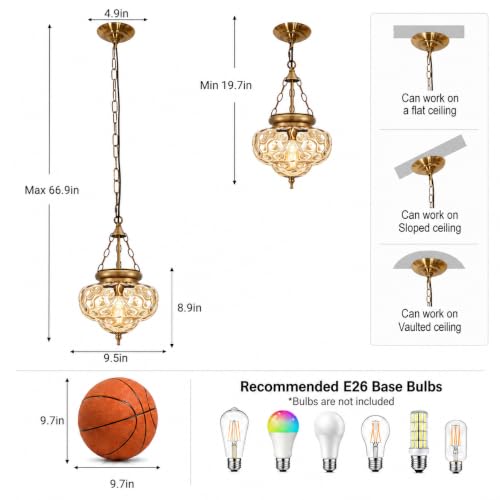 Vintage Brushed Antique Brass Pendant Light for Kitchen Island
