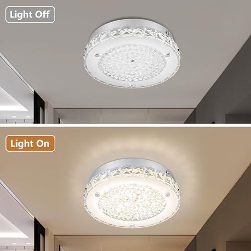 Modern Crystal Flush Mount Ceiling Light 4000K LED Flush Mount Crystal Ceiling Light Dimmable Small Chandelier for Closet Bathroom Staircase Dining Room Laundry Kitchen Foyer Hallway 8.3"