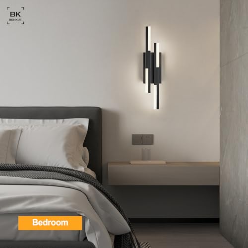Modern LED Wall Sconce Black Remote Wall Light Fixtures for Bathroom