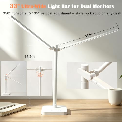 Desk Lamp for Office Home Dual Head 24W Swing Arm Reading Table Lamp White (White)