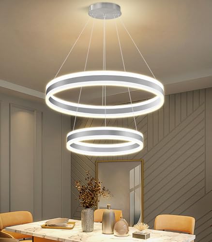 D15.7''+23.6'' Modern Ring Chandelier for Dining Room LED Dimmable Pendant Lighting Chandelier for Living Room Foyer Bedroom Entryway 3000K