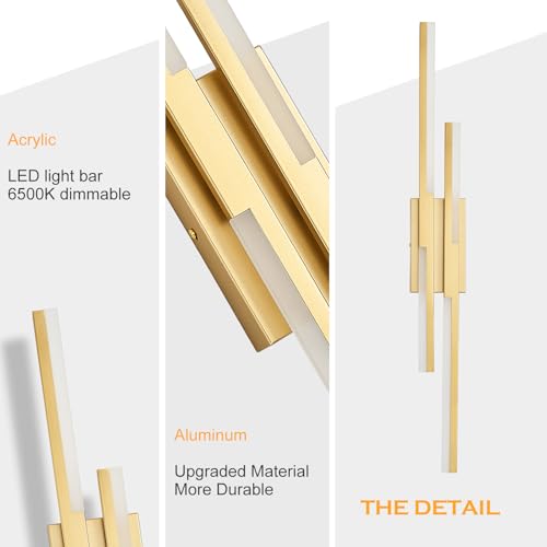 Modern LED Wall Sconce Gold Remote Wall Light Fixtures for Bathroom
