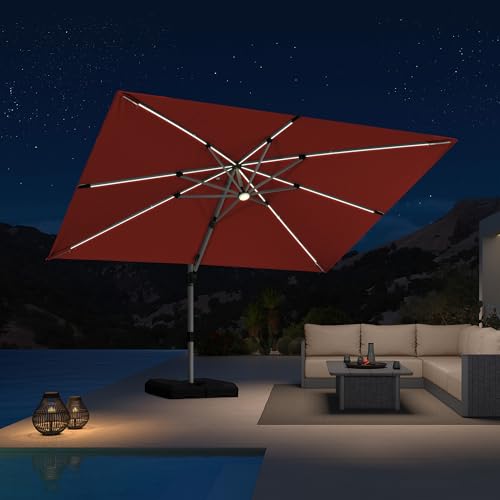 Cantilever Umbrella 9' X 12' Solar LED Light Patio