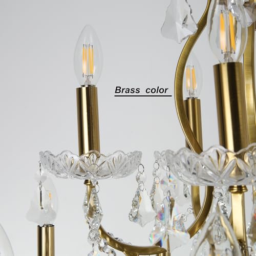 Antique French Country Gold Crystal Chandelier 2 Layers 15 Lights Dia31.5 Maria Theresa Light Fixture for Dining Room
