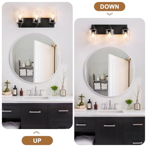 3 Light Matte Black Bathroom Vanity Light