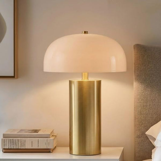 Modern Gold Metal Columnar Table Lamp with Dome