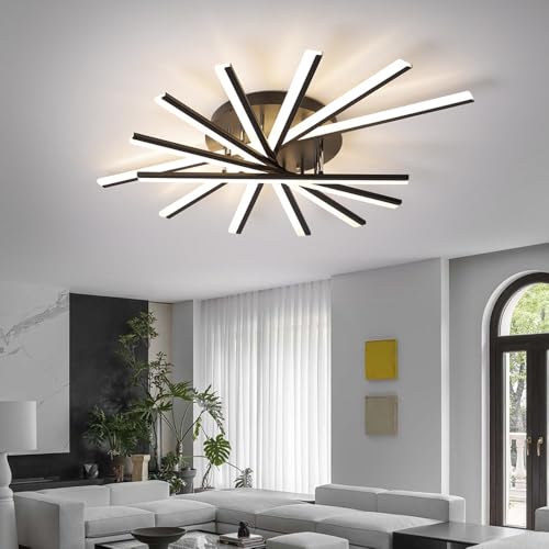 7 Lights Linear Modern Ceiling Lamp 41.3 inch Dimmable Led Semi Flush Mount Black Spiral Ceiling Light Fixture for Bedroom Dining Room Kitchen Island Living Room