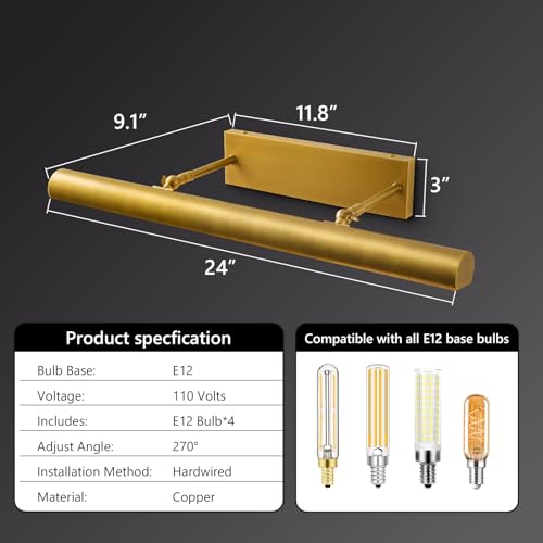 24 inch Hardwired Picture Light Brass Picture for Wall