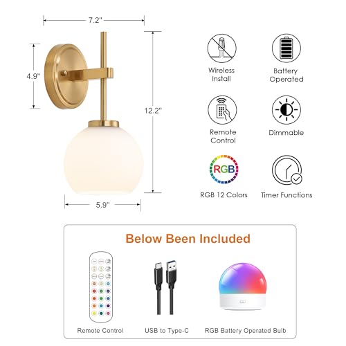 Gold Battery Operated Wall Sconce Set of 2 (2 Count)