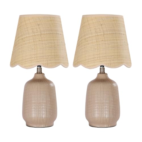 Set of 2 19" Modern Ceramic Table Lamp for Living Room Gray Camel Base Desk Lamps for Bedroom Farmhouse Bedside Nightstand Lamp End Table Lamps (2 Count)