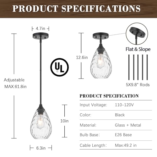 Black Pendant Lights Kitchen Island 2 Pack (2 Count)