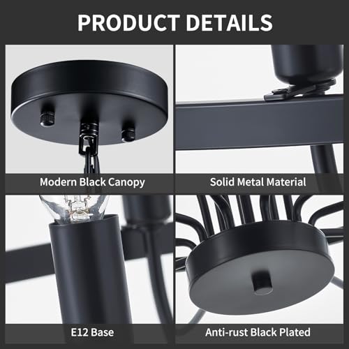39.4" Large Black Chandelier