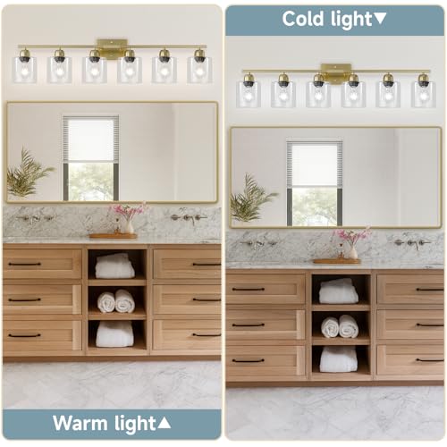 Modern Brushed Gold 6 Light Bathroom Light Fixtures