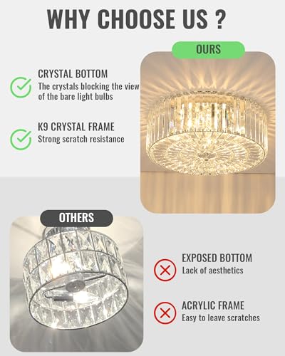17.59-Inch 4-Light Chrome Round K9 Crystal Ceiling Light Fixture