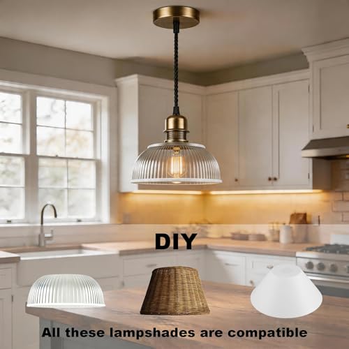 UL Listed] Vintage Brass Pendant Light Kit Industrial