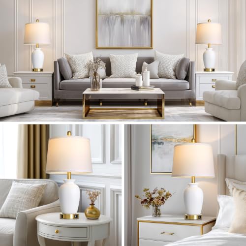 Set of 2 White Ceramic Modern Table Lamps with Ginger Jar Design