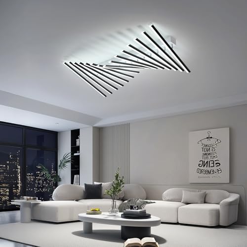15 Lights Adjustable Linear Modern Ceiling Light with Remote Control Dimmable LED Chandelier Semi Flush Mount Light Fixture for Dining Room Kitchen Island Living Room