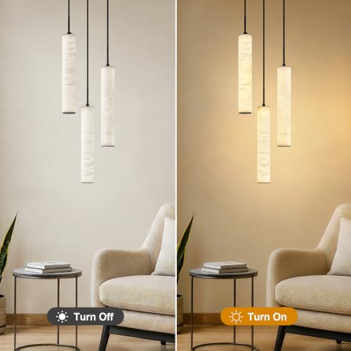 Black Natural Alabaster Long Tube Kitchen Island Pendant Lights