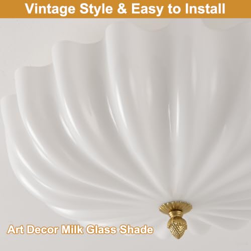 15.7in Milk Glass Ceiling Light Flush Mount Flower Shade 3 (Gold & Milk / 15.7in)